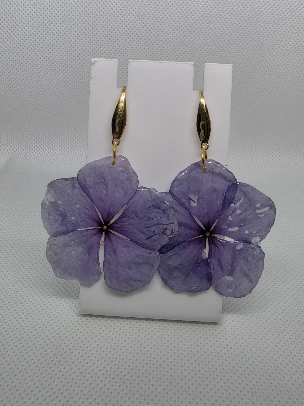 Purple Floral Resin Drop Earrings - Gold Hooks